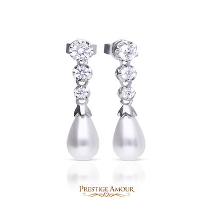 Statement Zirconia Drop Earrings with Shell Pearl – Sterling Silver