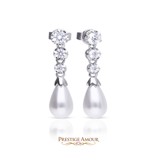 Statement Zirconia Drop Earrings with Shell Pearl – Sterling Silver