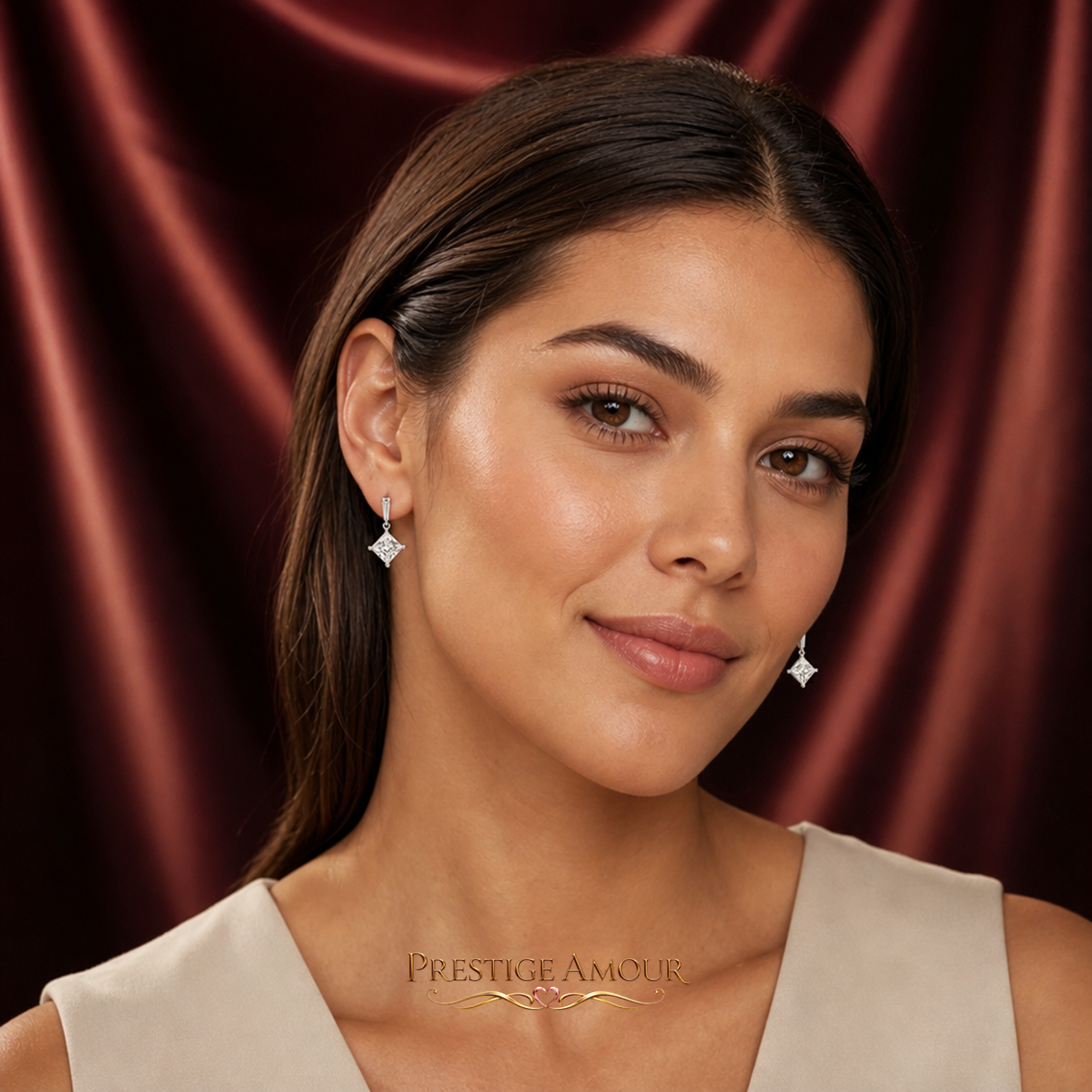 Princess Cut Drop Earrings – Sterling Silver, Triple Plated