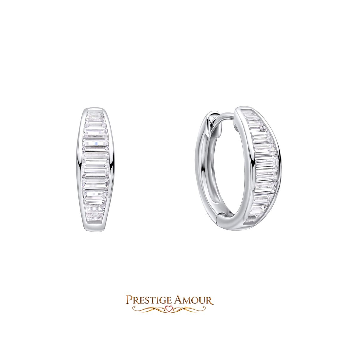 Channel Set Baguette Zirconia Hoop Earrings – Sterling Silver