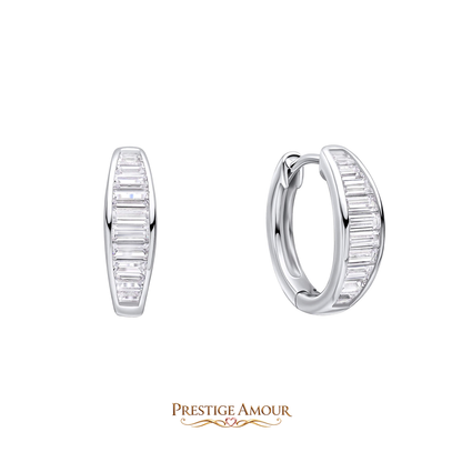 Channel Set Baguette Zirconia Hoop Earrings – Sterling Silver