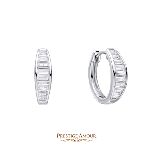 Channel Set Baguette Zirconia Hoop Earrings – Sterling Silver