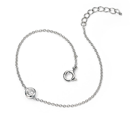 Beginnings Chain Link Bracelet in sterling silver with a single cubic zirconia.