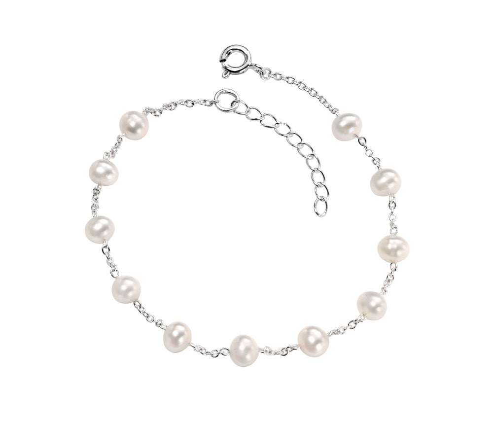 Beginnings White Fresh Water Pearl Bracelet in sterling silver.