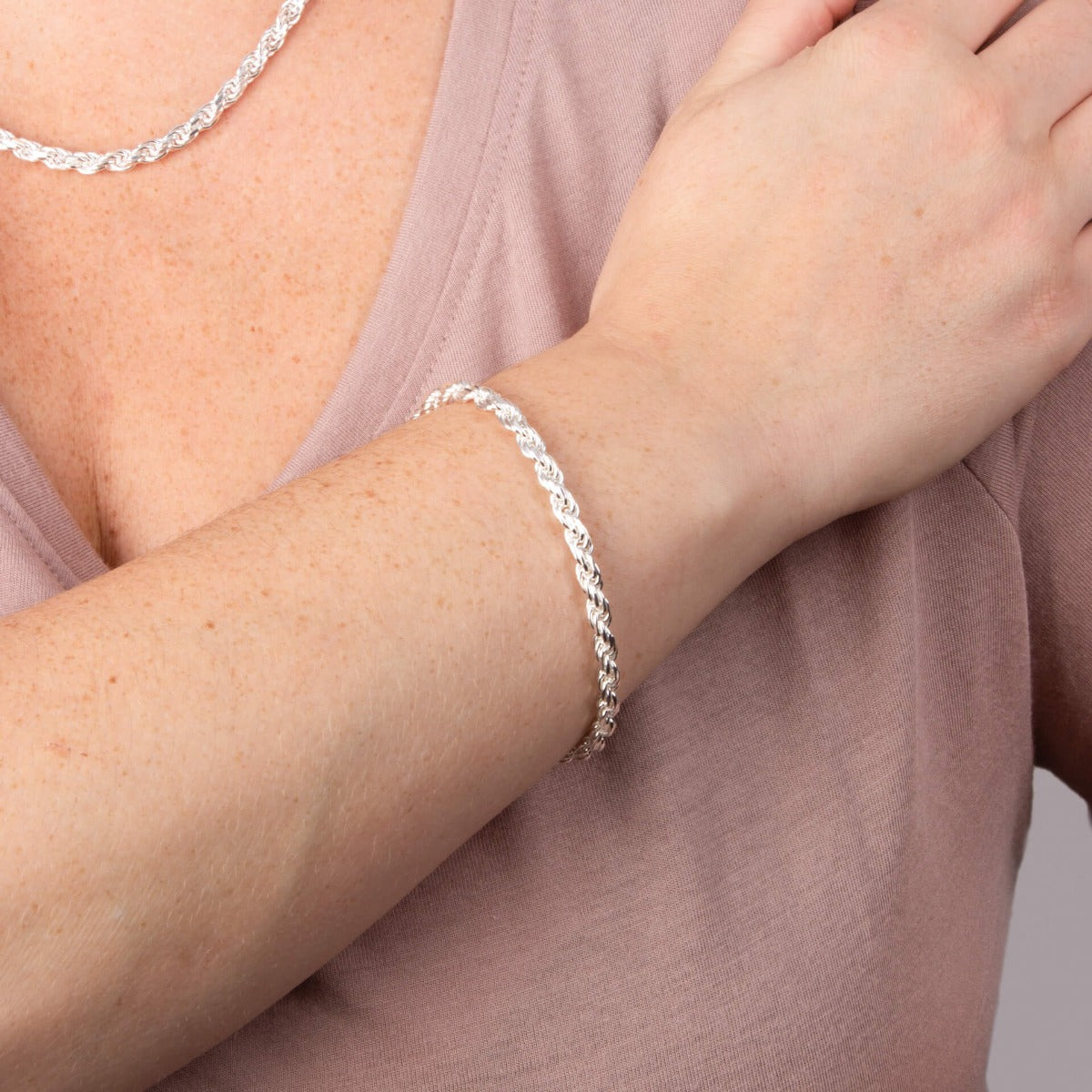 Beginnings Diamond Cut Rope Chain Bracelet-1