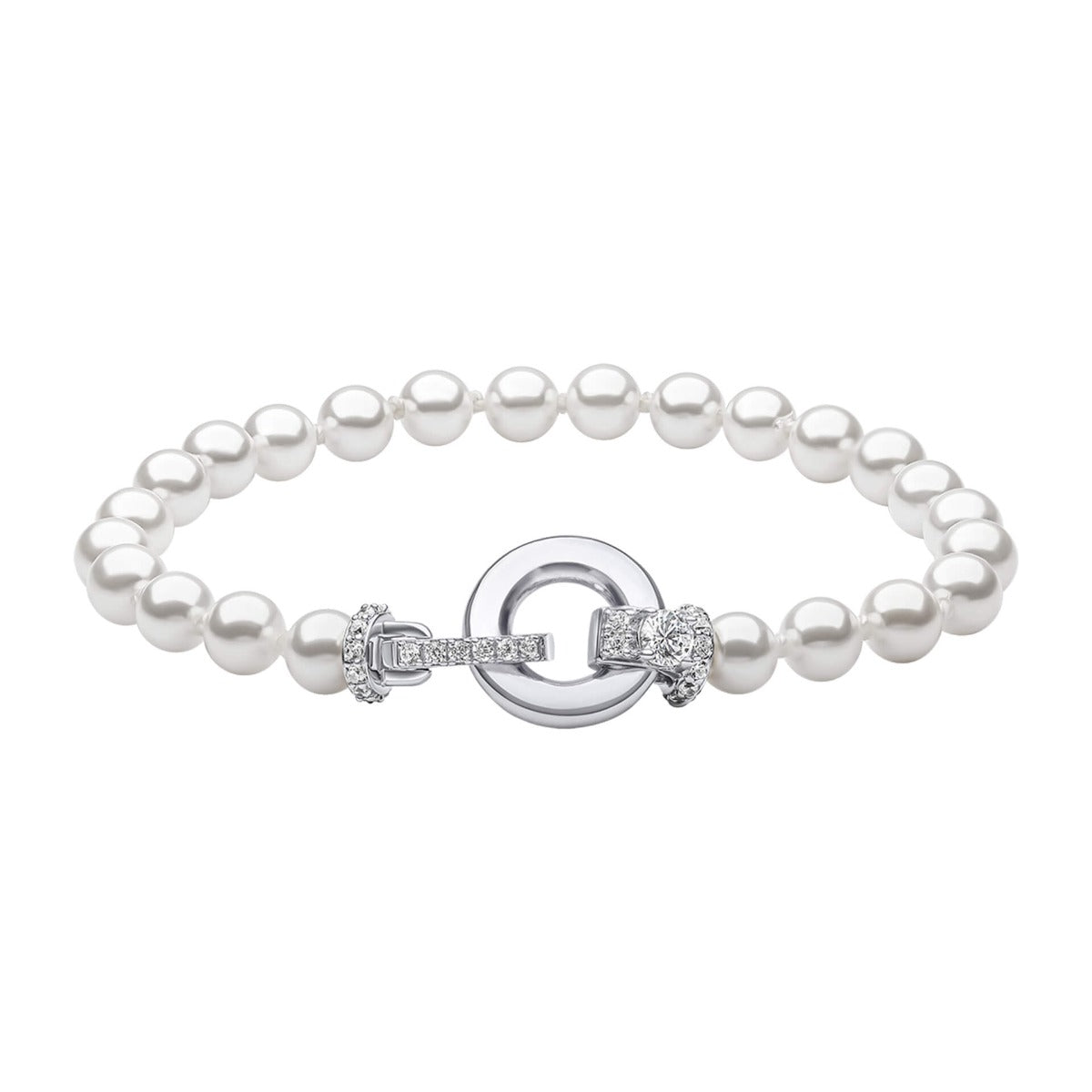 Diamonfire Shell Pearl Bracelet with Zirconia Feature Clasp-0