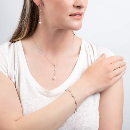 Alternating Shell Pearl and Zirconia Station Bracelet