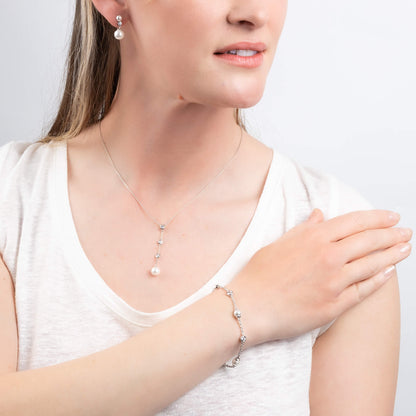 Alternating Shell Pearl and Zirconia Station Bracelet