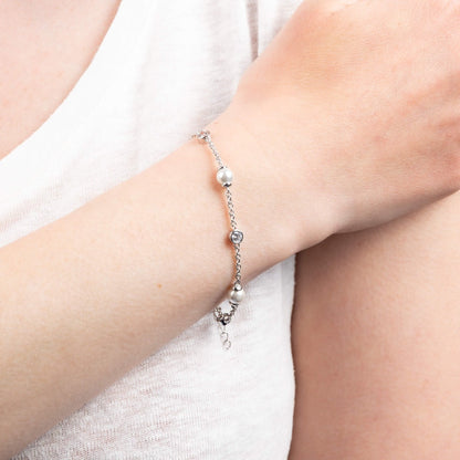 Alternating Shell Pearl and Zirconia Station Bracelet