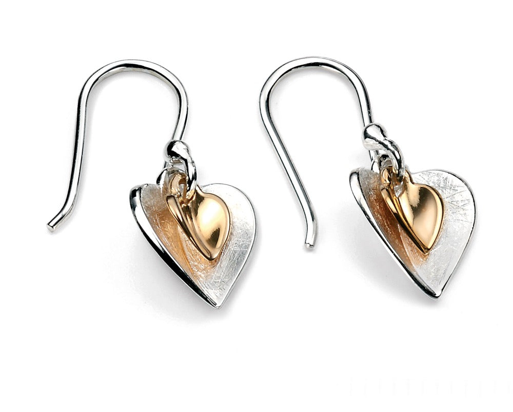 Beginnings Double Heart Earrings with Yellow Gold Plated Small Heart-0