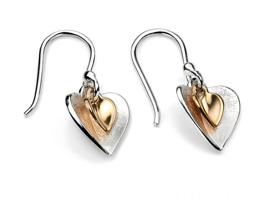 Beginnings Double Heart Earrings with Yellow Gold Plated Small Heart-0