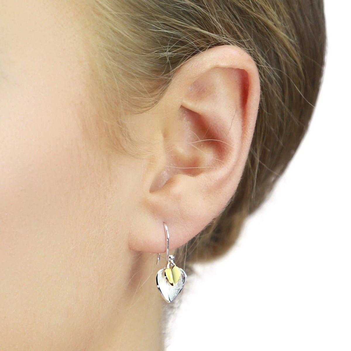 Beginnings Double Heart Earrings with Yellow Gold Plated Small Heart-1