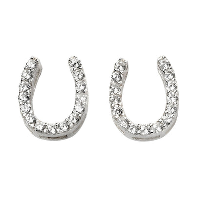 Beginnings horseshoe stud earrings in 925 sterling silver with cubic zirconia.