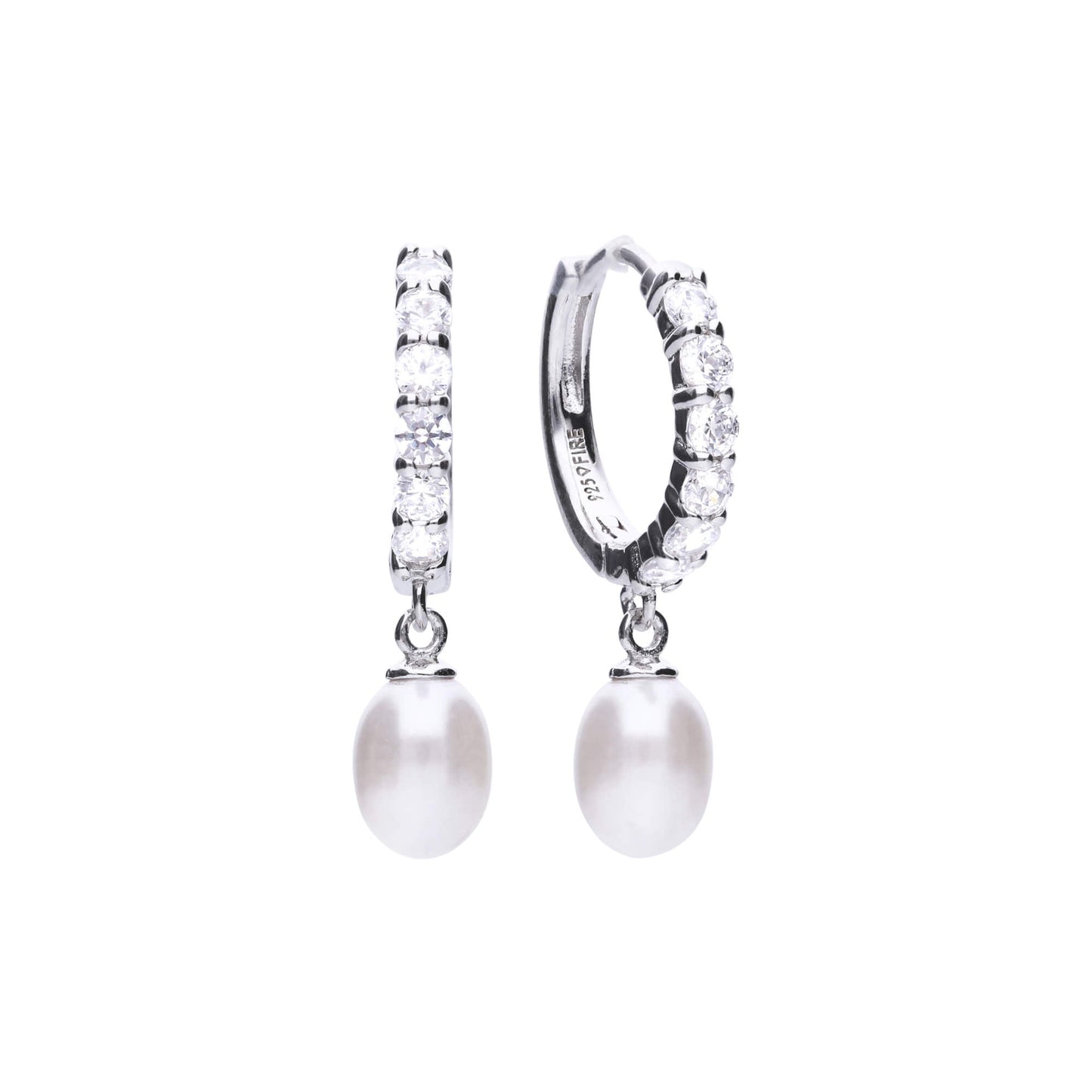 Diamonfire Pearl Drop Hoop Earrings with Pave Zirconia-0
