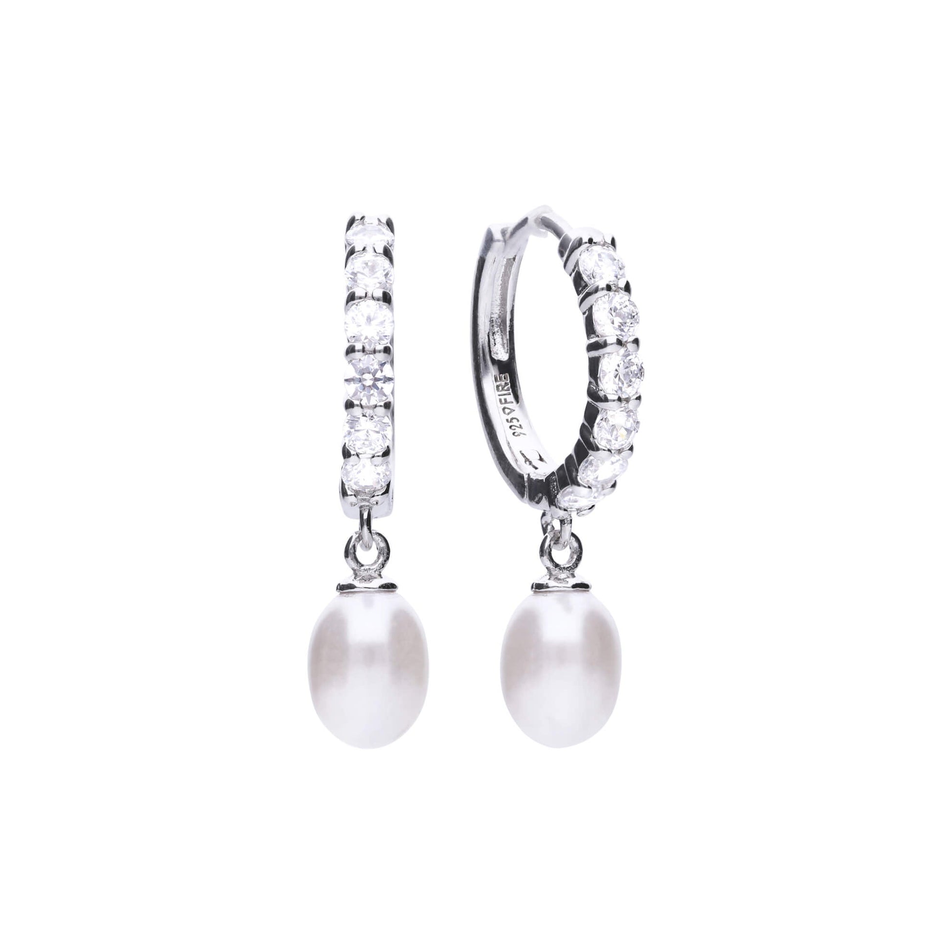 Diamonfire Pearl Drop Hoop Earrings with Pave Zirconia-0