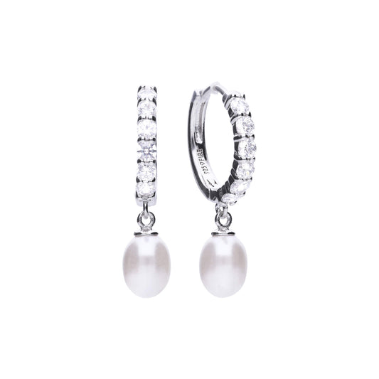 Diamonfire Pearl Drop Hoop Earrings with Pave Zirconia-0