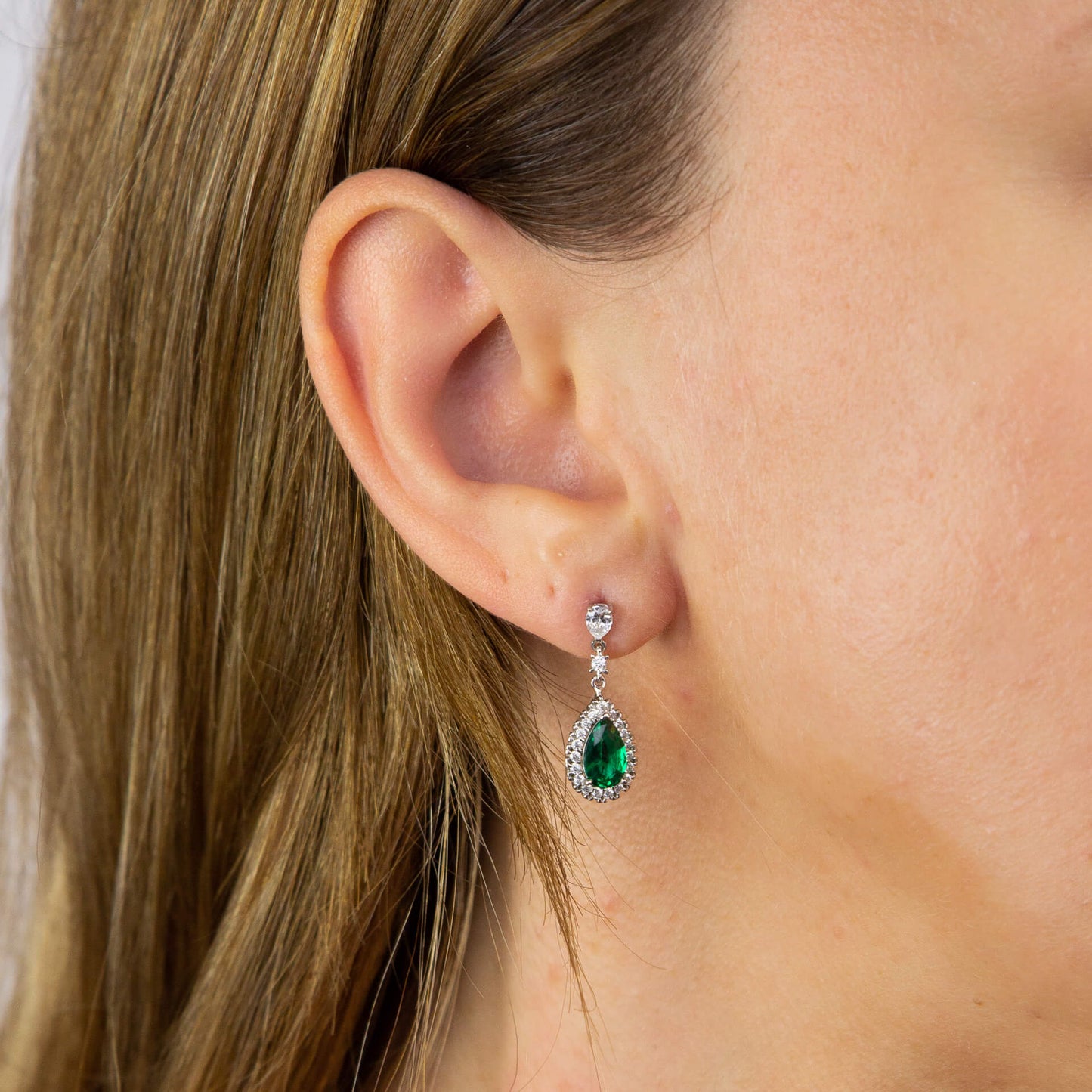 Teardrop & Pavé Surround Earrings – Sterling Silver