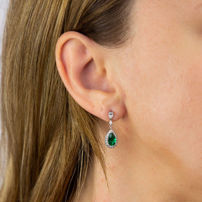 Teardrop & Pavé Surround Earrings – Sterling Silver