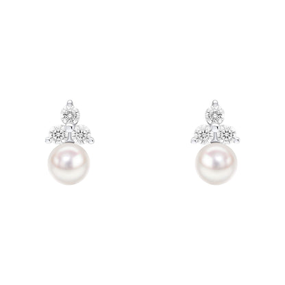 Beginnings shell pearl and zirconia stud earrings in recycled sterling silver.