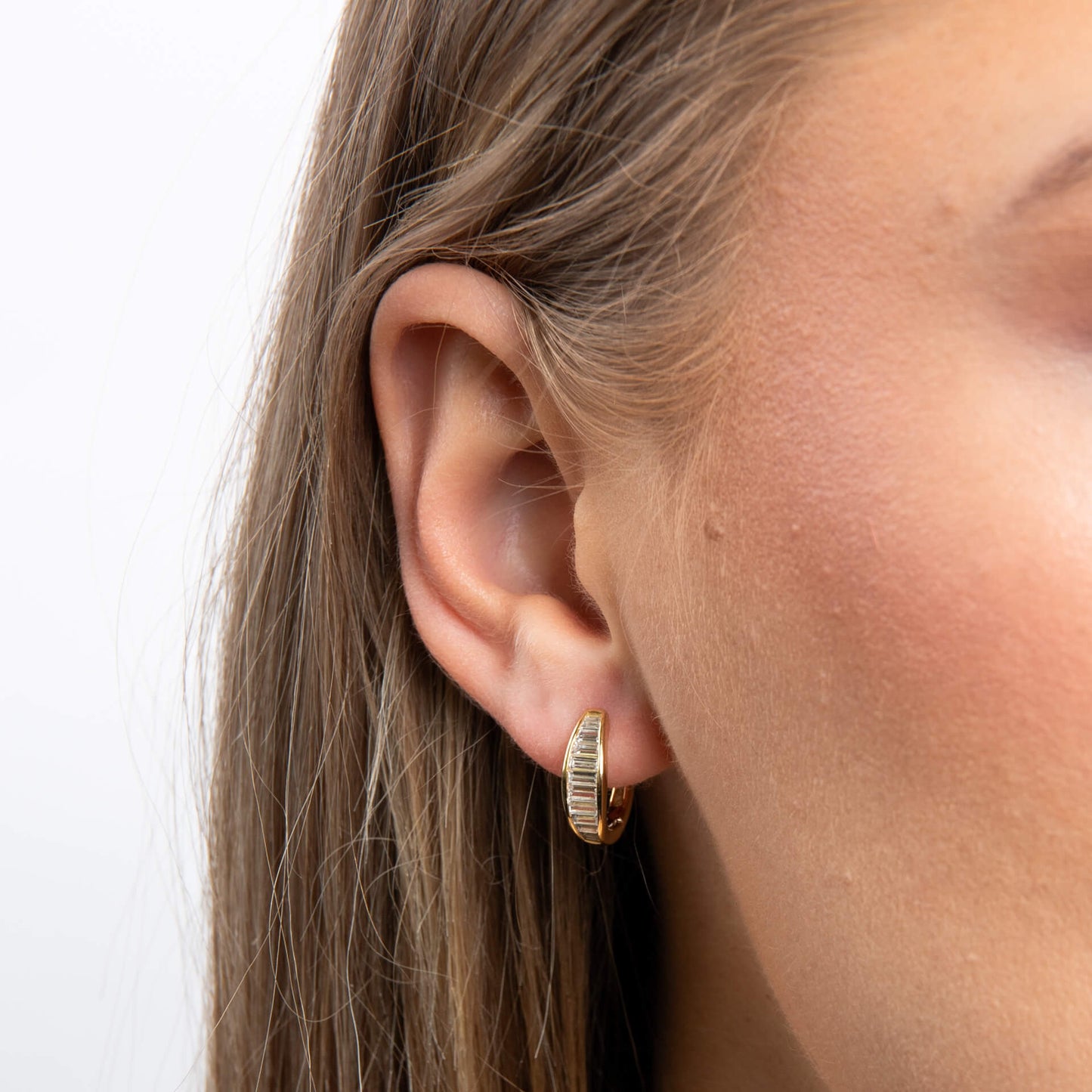 Channel Set Baguette Zirconia Hoop Earrings – Sterling Silver