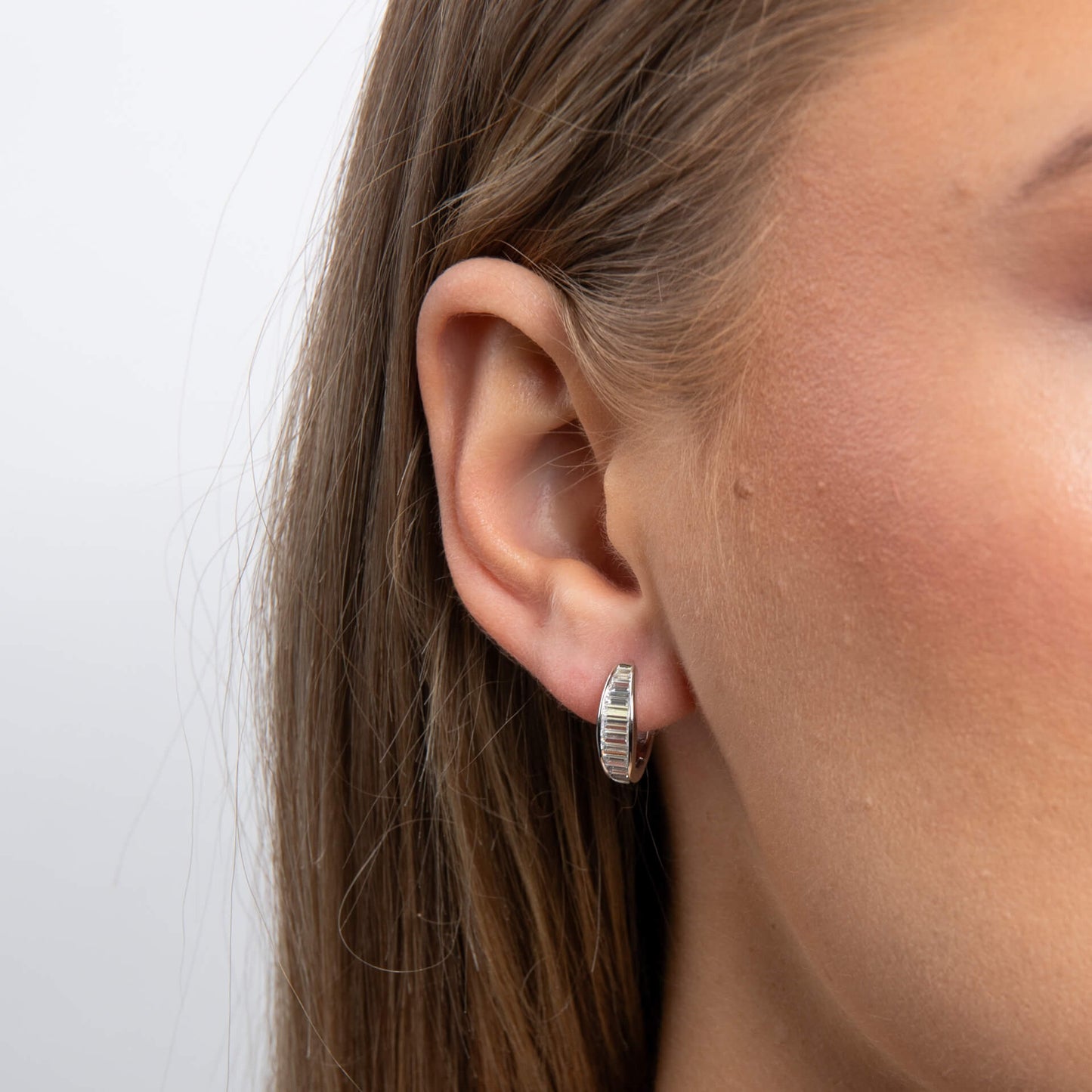 Channel Set Baguette Zirconia Hoop Earrings – Sterling Silver