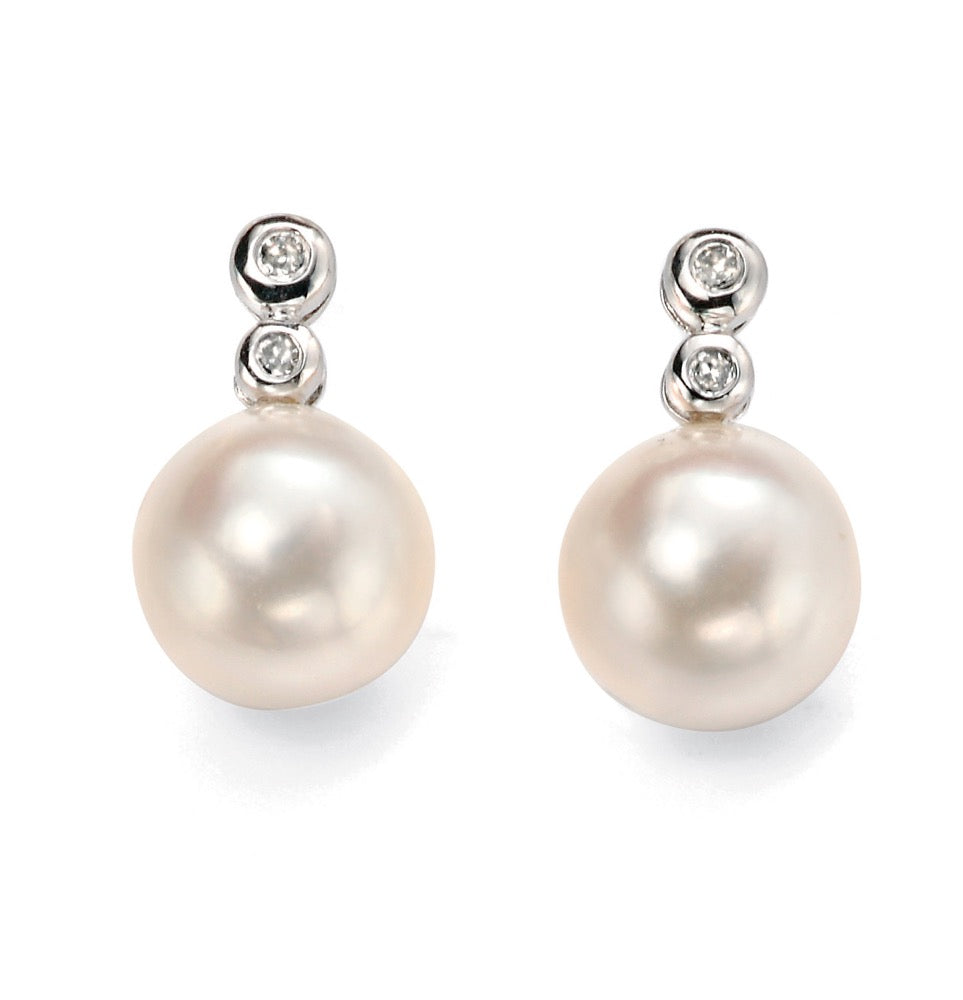 Elements Gold Freshwater Pearl Earrings with Diamonds-0