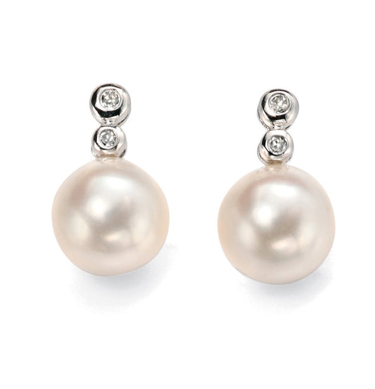 Elements Gold Freshwater Pearl Earrings with Diamonds-0