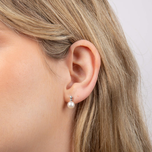 Elements Gold Freshwater Pearl Earrings with Diamonds-1