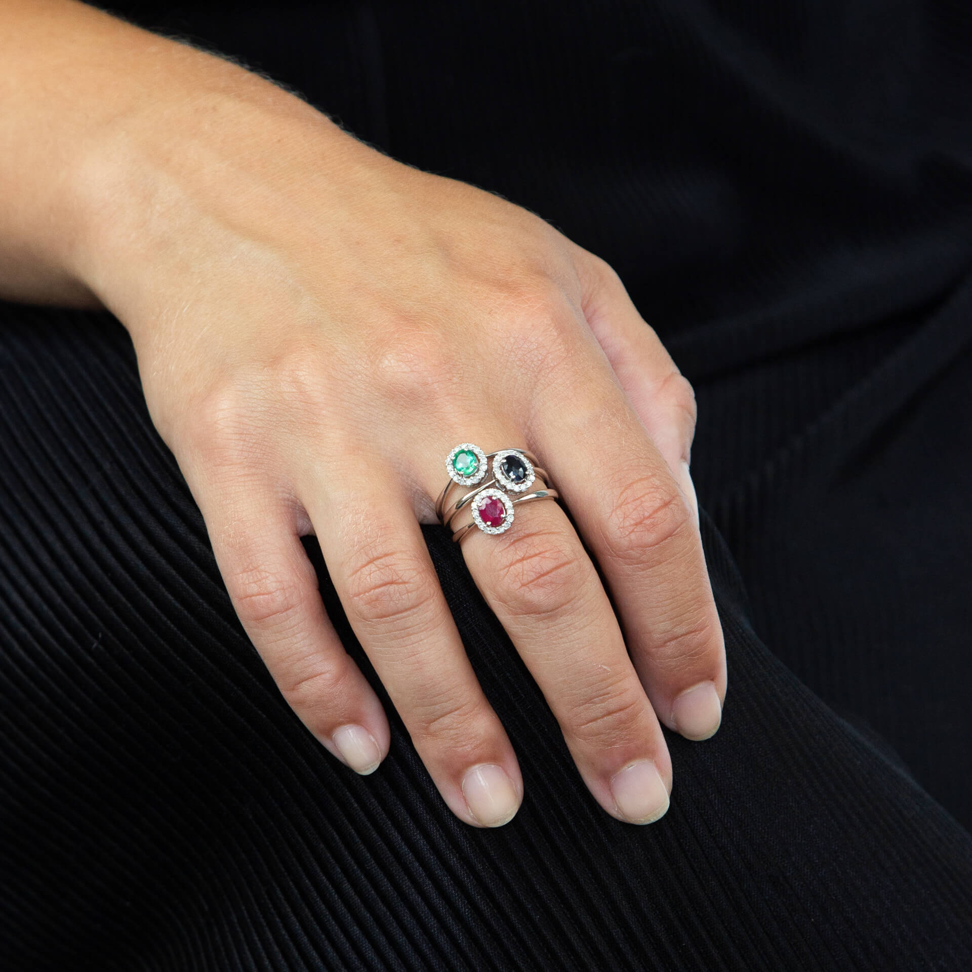 Elements Gold Precious Stone Ring with Diamond Cluster Surround-2
