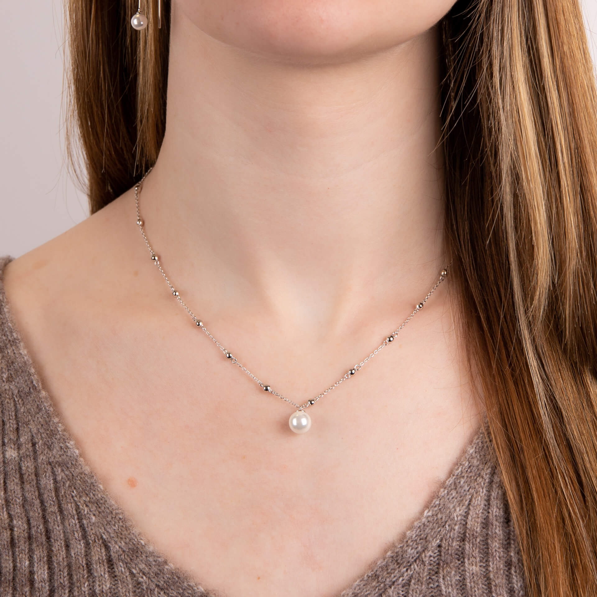 Diamonfire Station Necklace with Shell Pearl-1