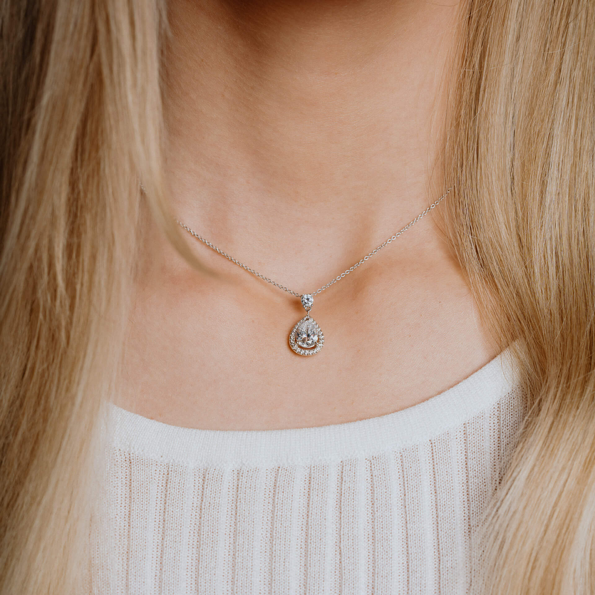 Diamonfire Teardrop Shaped Zirconia Drop Pendant-1