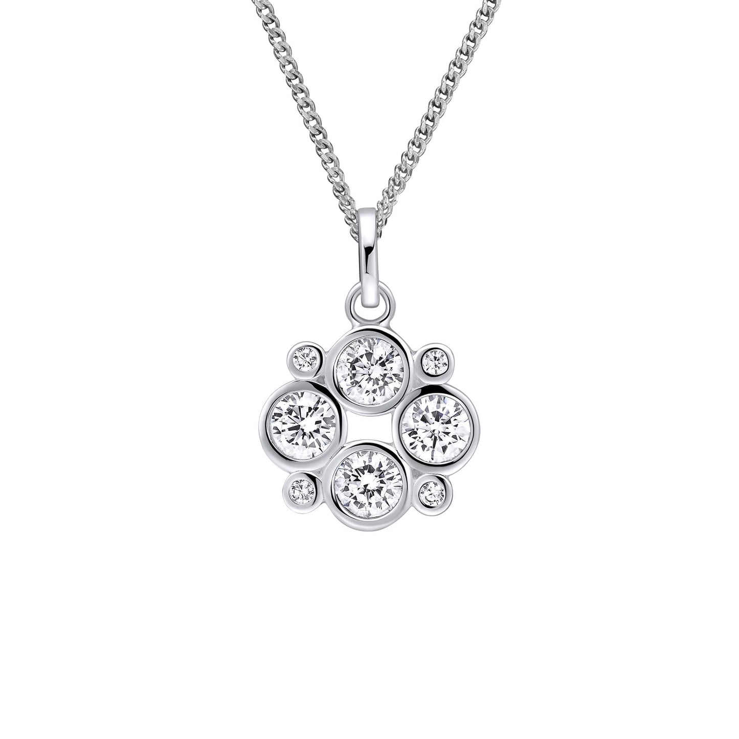Beginnings multi bezel-set zirconia pendant in recycled sterling silver.