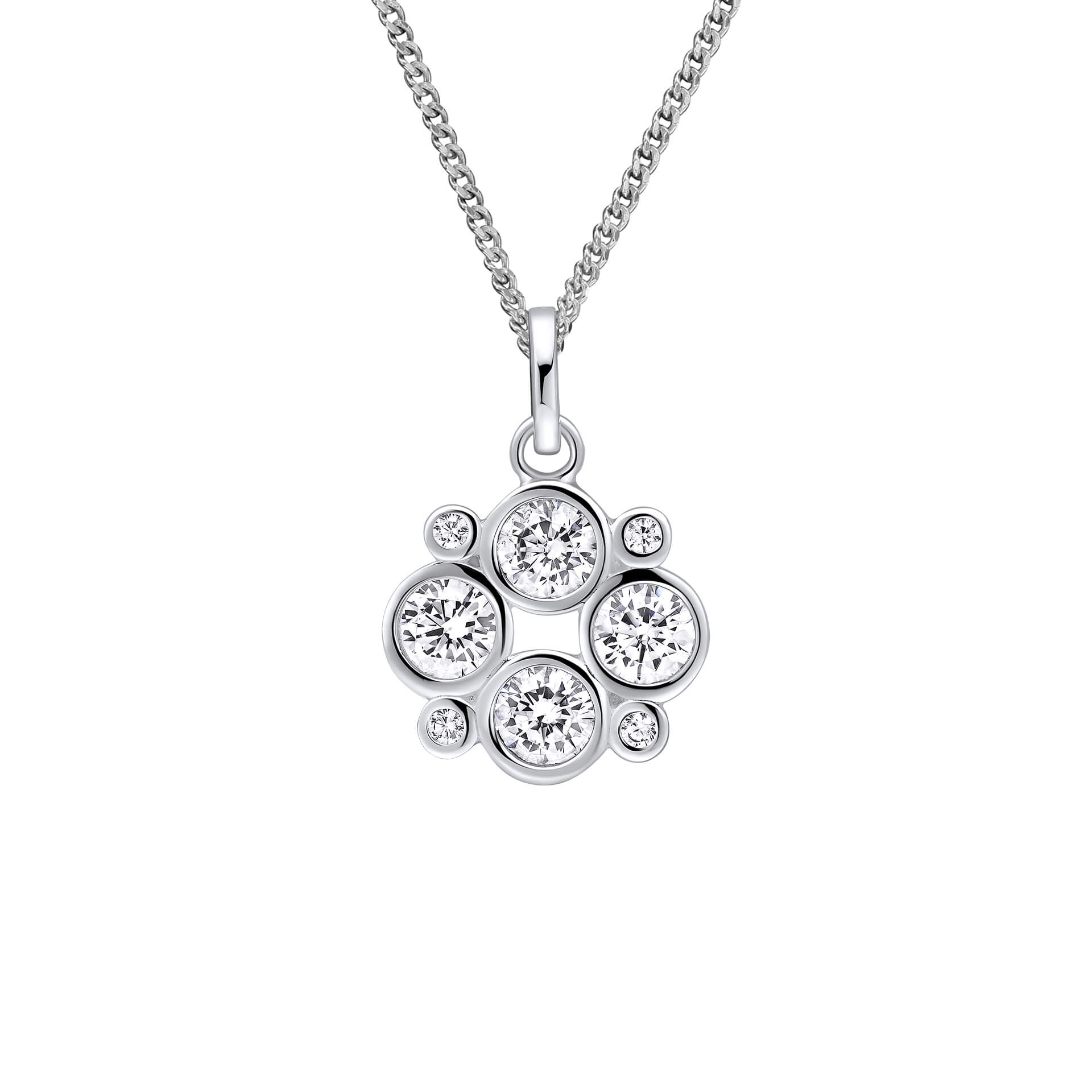 Beginnings multi bezel-set zirconia pendant in recycled sterling silver.