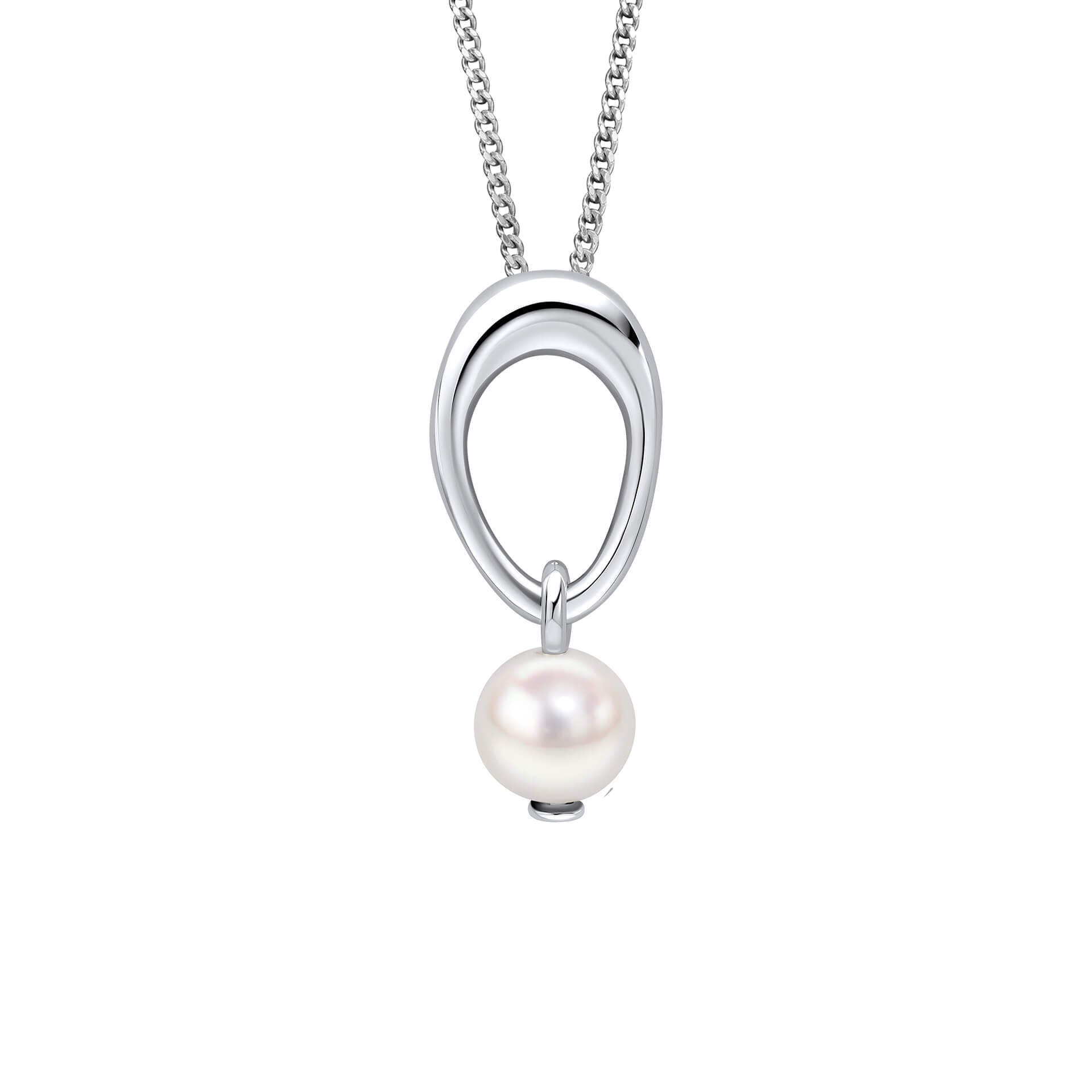 Beginnings organic oval pendant with a freshwater pearl drop in recycled sterling silver.