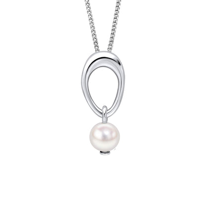 Beginnings organic oval pendant with a freshwater pearl drop in recycled sterling silver.